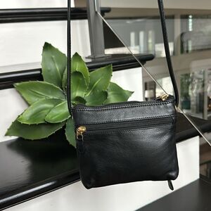 genuine leather crossbody shoulder handbag purse black soft minimalist
